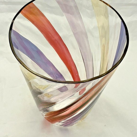 Bohemian Vase Mid Century Rainbow Clear Glass Swirl Design Czech Republic - Picture 2 of 3